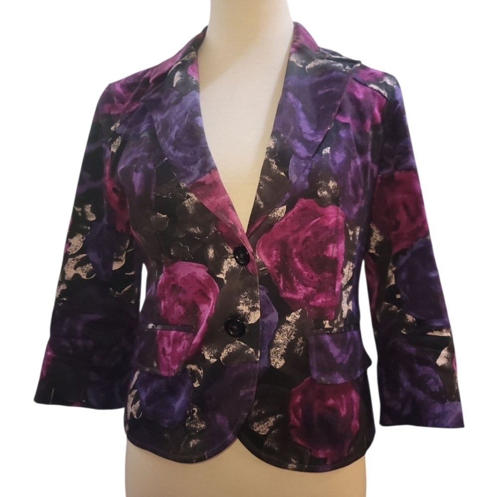 Michael by Michael Kors Purple Pink black floral blazer suit jacket small